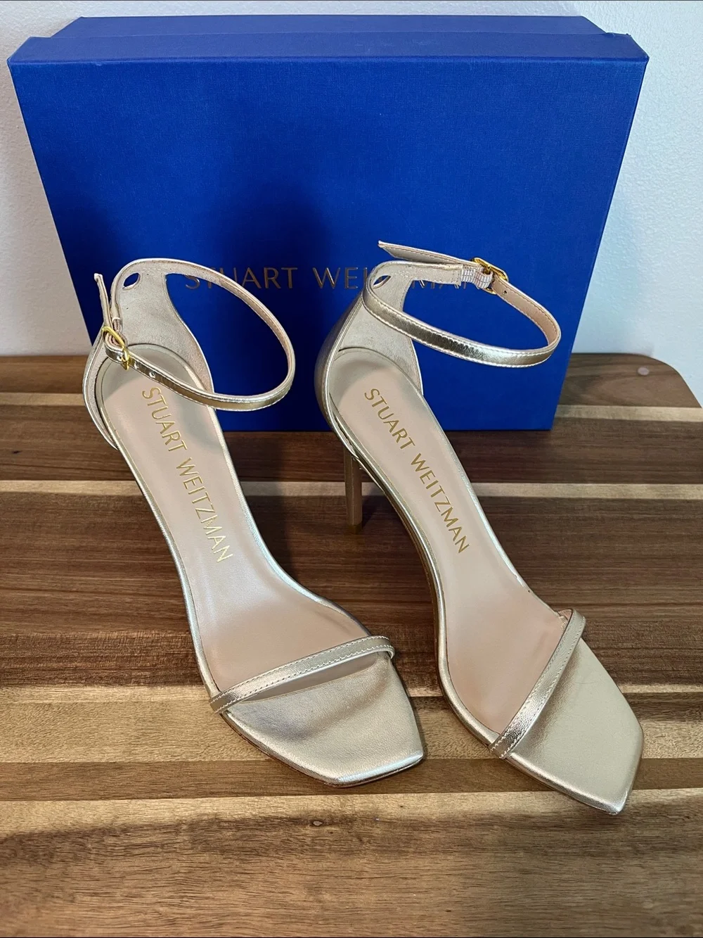 Stuart Weitzman Metallic Gold Strappy High-Heel Sandals Retail $525